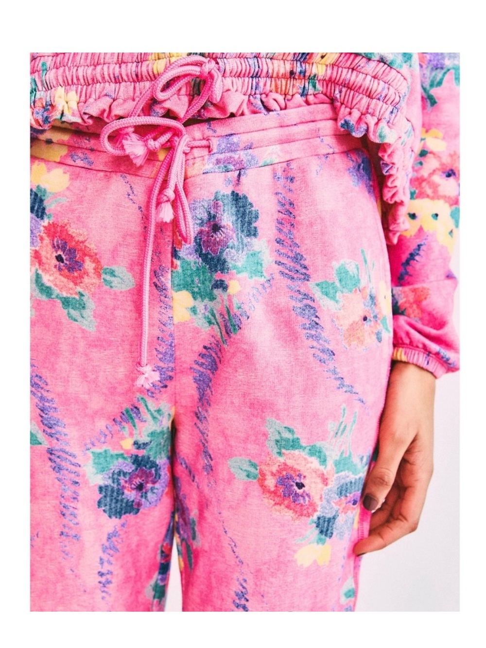 LOVESHACKFANCY X BEACH RIOT Banded Sweatpant Joggers Hints of Hibiscus(Large)
